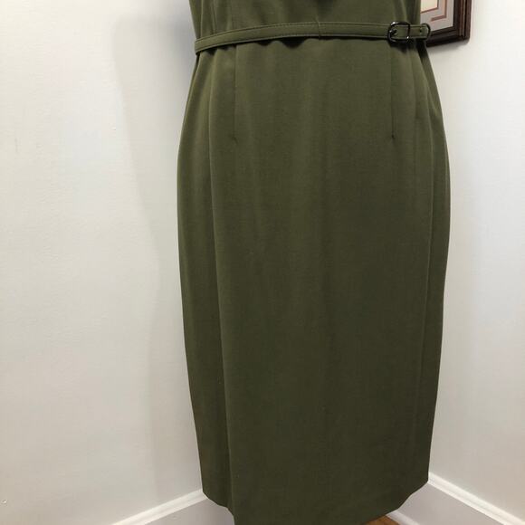 Evan Picone Olive Green Ruffle Front Dress 10 Medium Sheath Cocktail Holiday - Picture 4 of 11
